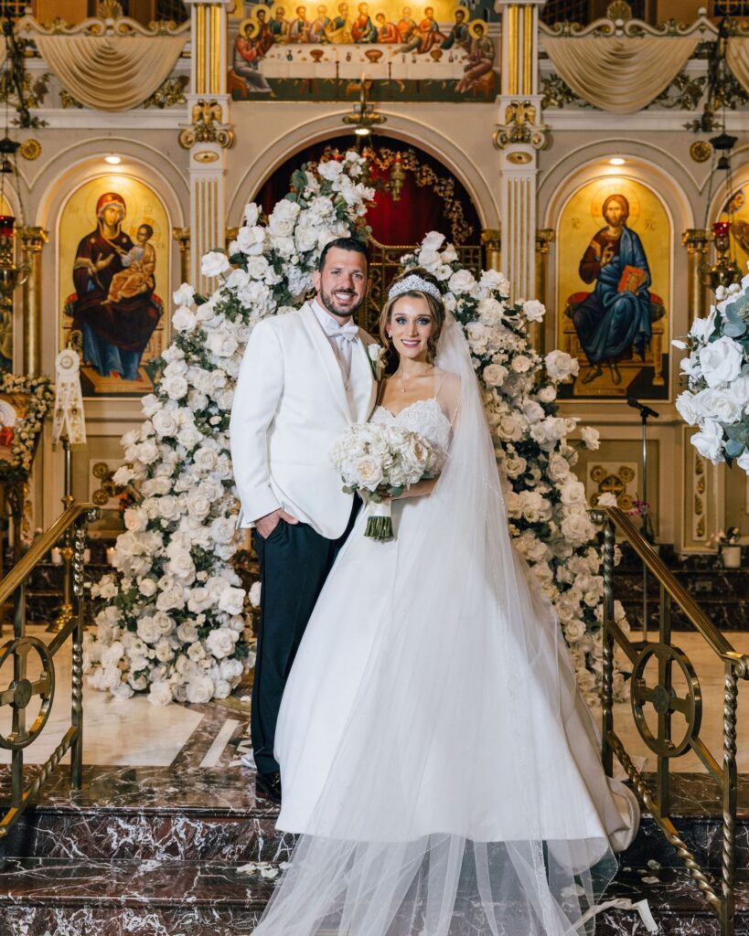 Greek wedding portrait for bride and groom at Assumption Greek Orthodox Church
