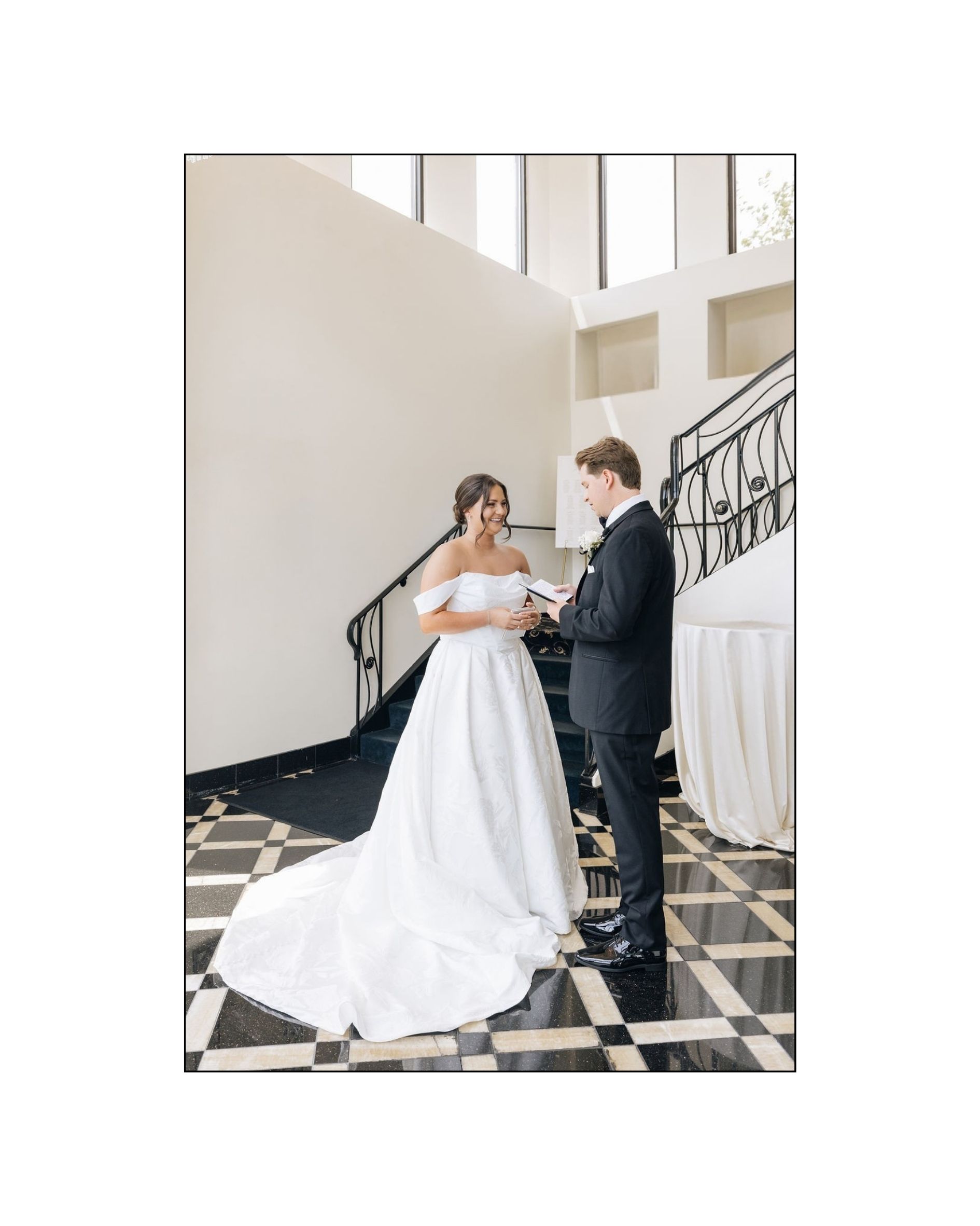 Wedding couple's first look at Victoria in the Park in Mount Prospect, IL